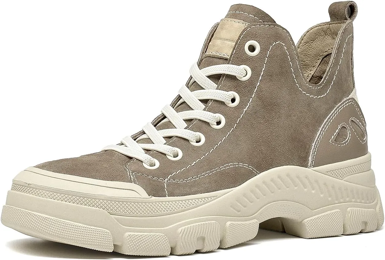 BEAU TODAY Women’s Flat Sneakers, Retro Comfortable Lace-up Fashion Sneakers for Women, Buckle Decoration Casual Leather Walking Shoes