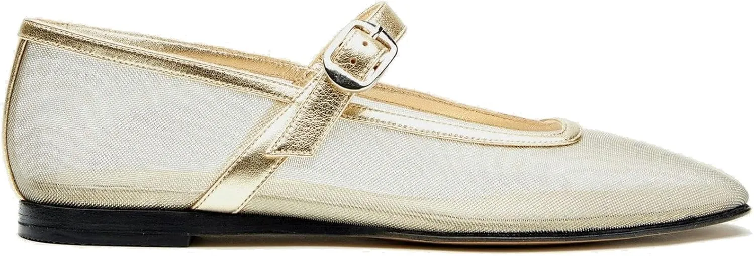 Beauty Cry Mary Janes Ballet Flats for Women Mesh Clear Tulle Ballerina Flat Shoes