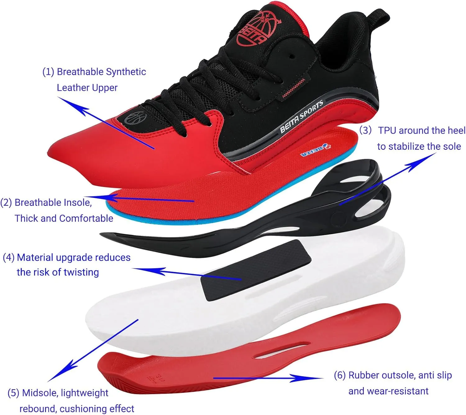 Beita High Upper Basketball Shoes for Men Sneakers Breathable Sports Shoes Anti Slip