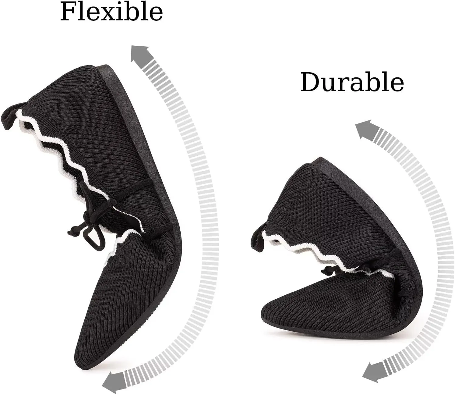 BEJINASH Women's Knitted Flats Pointed Toe Slip On Womens Shoes with Ruffled Vamp Elastic Rope Design for Casual Daily Ballets Shoes