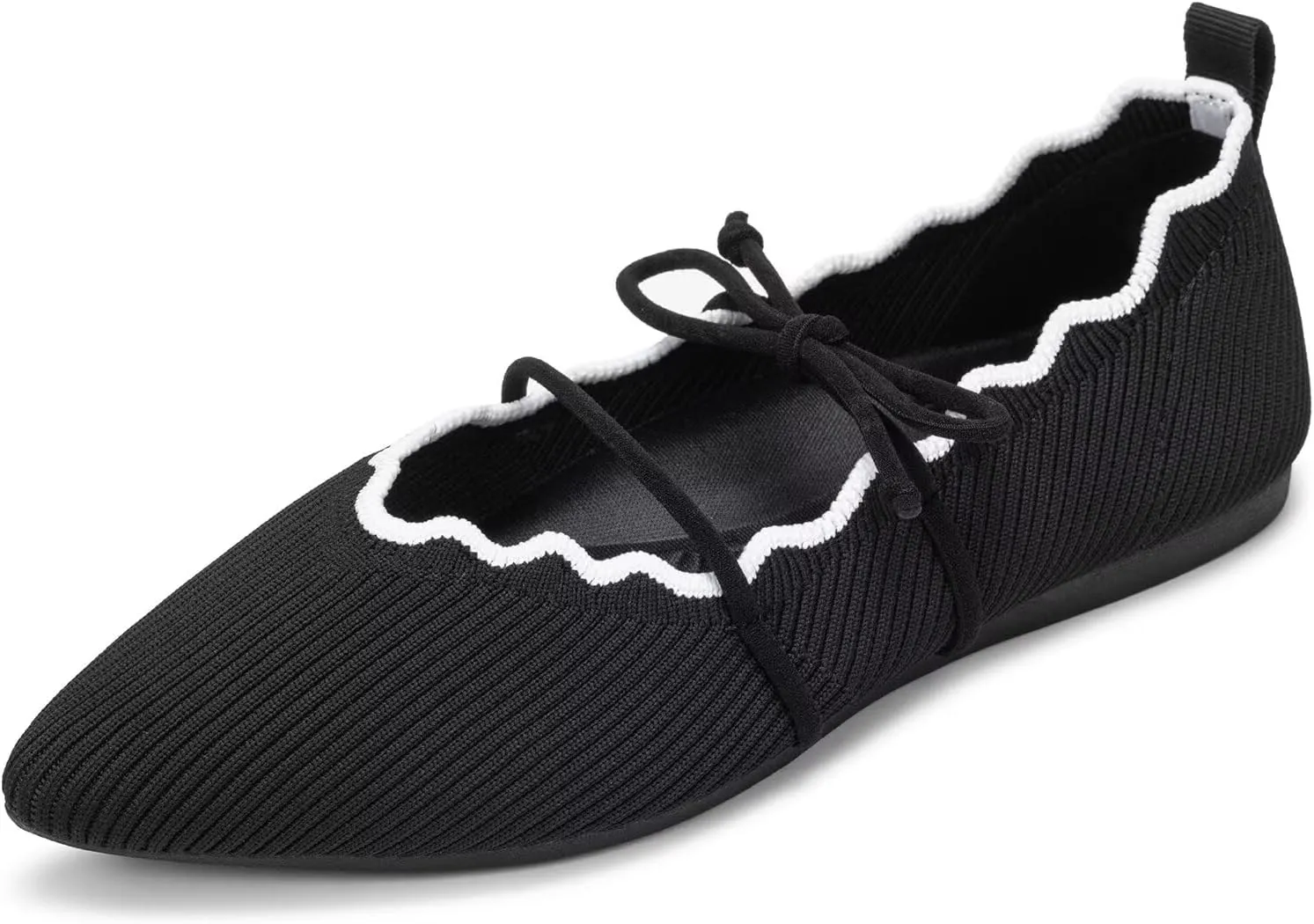 BEJINASH Women's Knitted Flats Pointed Toe Slip On Womens Shoes with Ruffled Vamp Elastic Rope Design for Casual Daily Ballets Shoes
