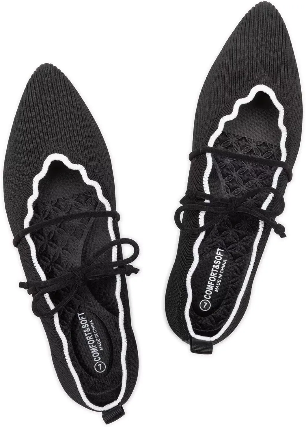 BEJINASH Women's Knitted Flats Pointed Toe Slip On Womens Shoes with Ruffled Vamp Elastic Rope Design for Casual Daily Ballets Shoes
