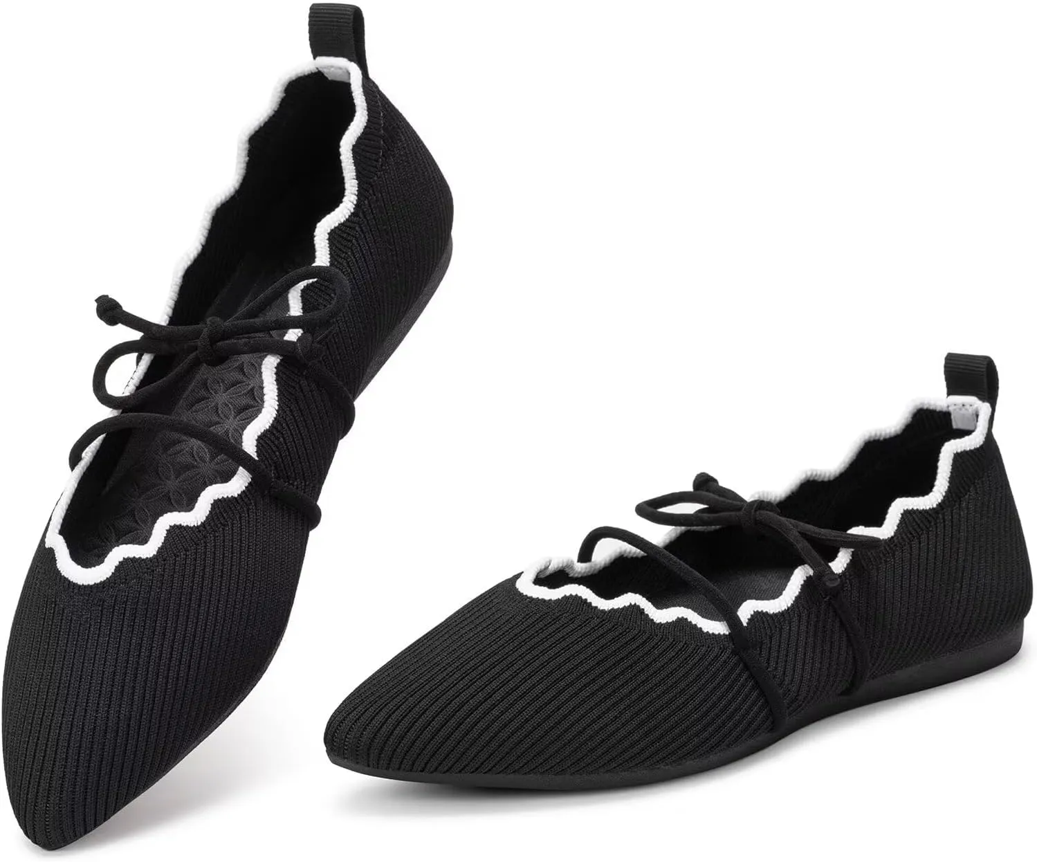 BEJINASH Women's Knitted Flats Pointed Toe Slip On Womens Shoes with Ruffled Vamp Elastic Rope Design for Casual Daily Ballets Shoes