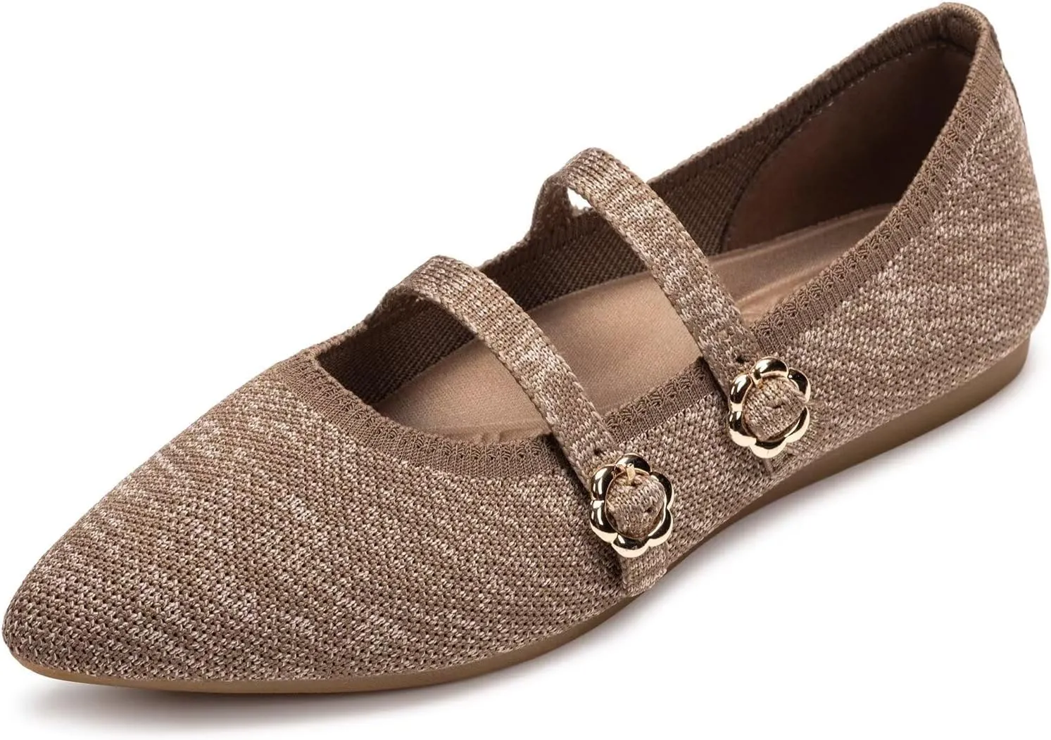 BEJINASH Women's Mary Jane Flat Dressy Knitted Shoes with Double Adjustable Strap Ballets Comfortable for Work Pointed Toe Flats Shoes for Women