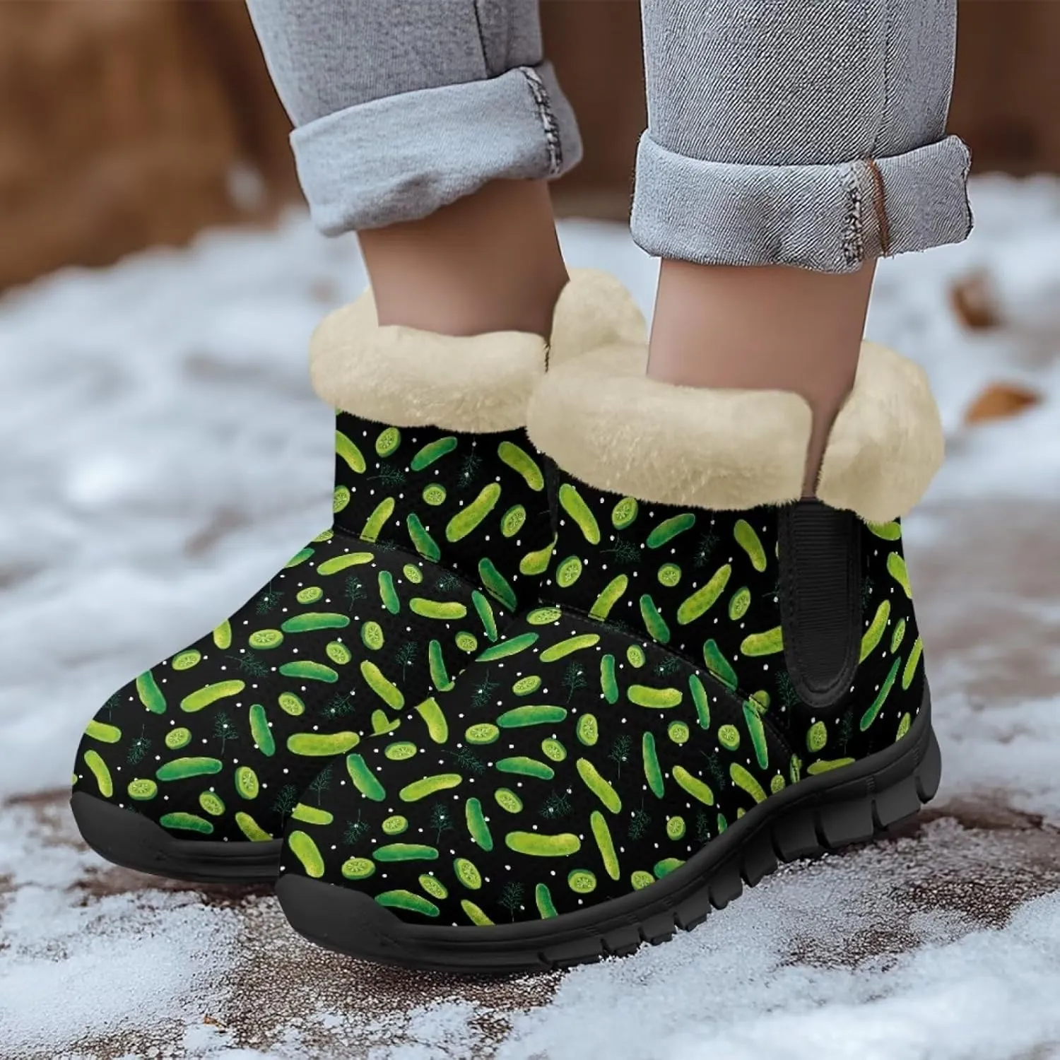 Binienty Winter Snow Boots for Women Comfy Ankle Booties Fur Flannel Lined Warm Walking Boots