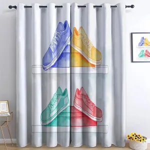 Blackout Curtains for Home Decor Minimalist Watercolor Line Art Sneakers for Kids Boys Teens Bedroom Living Room White Thermal Insulated Drapes Darkening Window Curtain 2 Panels 21 x 45 inch(W x L)