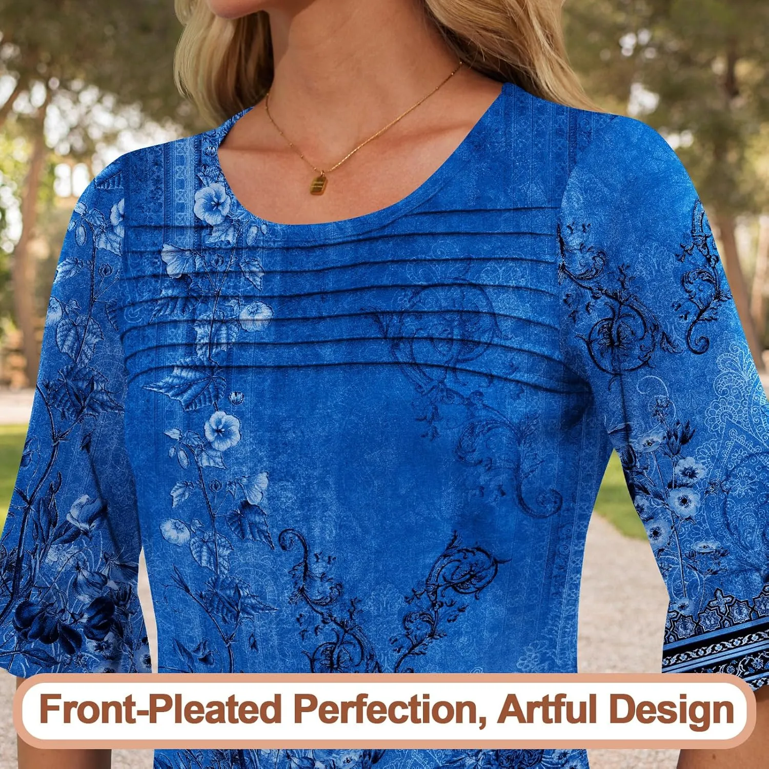 Blingfit 3/4 Length Sleeve Shirts for Womens Pleated Summer Tops 2025 Ruffle Bell Sleeve Fasion Trendy Spring Blouses