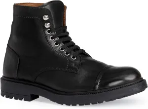 BRUNOMAGLI Mens Black Lug Sole Comfort Costanzo Cap Toe Block Heel Lace-Up Leather Boots Shoes 7.5