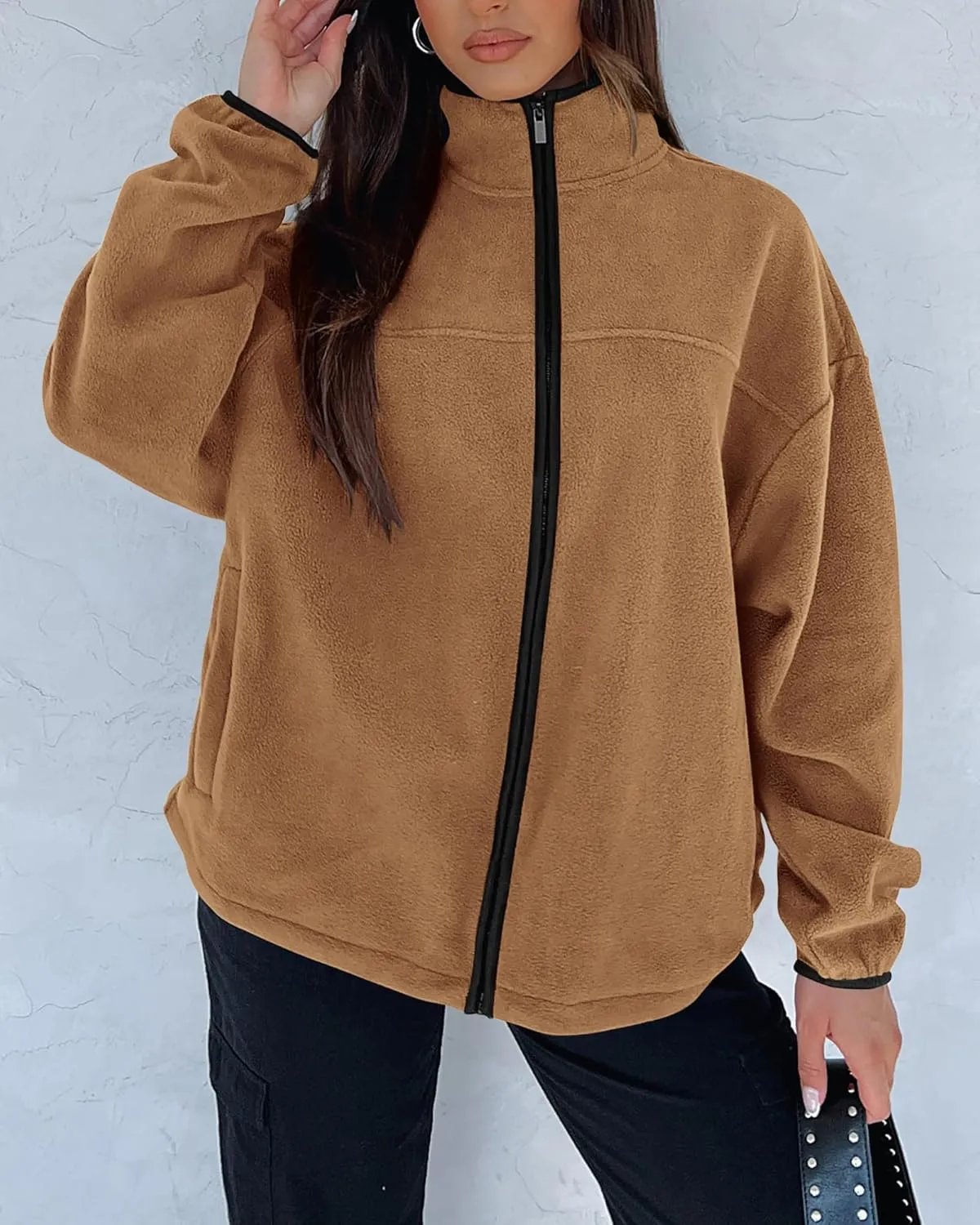 BTFBM Women's Fleece Jackets Fall Winter Clothes 2025 Stand Collar Outwear Jacket Zip Up Casual Fuzzy Coats Pockets