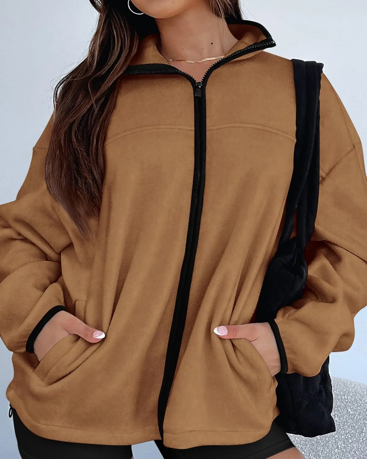 BTFBM Women's Fleece Jackets Fall Winter Clothes 2025 Stand Collar Outwear Jacket Zip Up Casual Fuzzy Coats Pockets