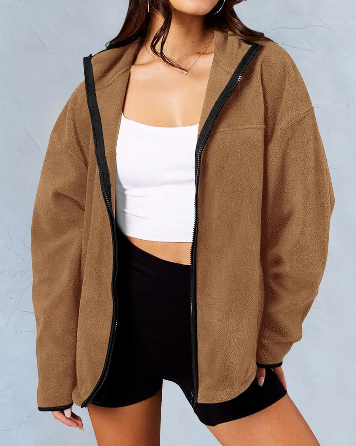 BTFBM Women's Fleece Jackets Fall Winter Clothes 2025 Stand Collar Outwear Jacket Zip Up Casual Fuzzy Coats Pockets