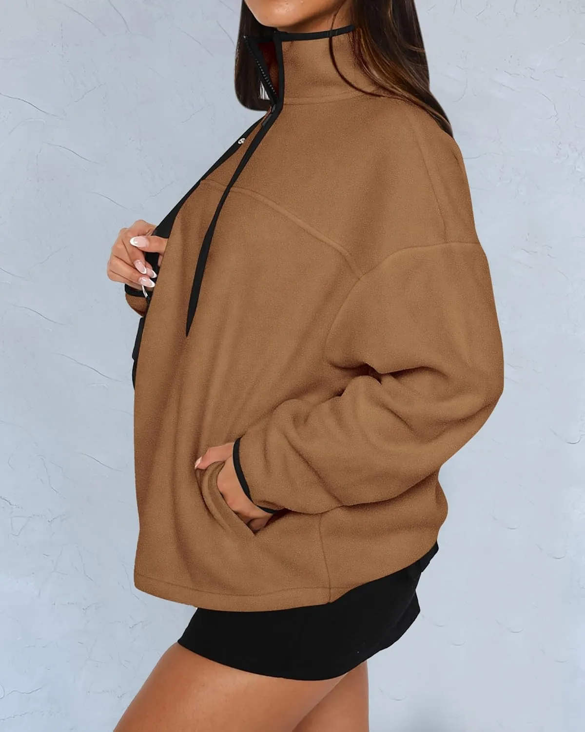 BTFBM Women's Fleece Jackets Fall Winter Clothes 2025 Stand Collar Outwear Jacket Zip Up Casual Fuzzy Coats Pockets