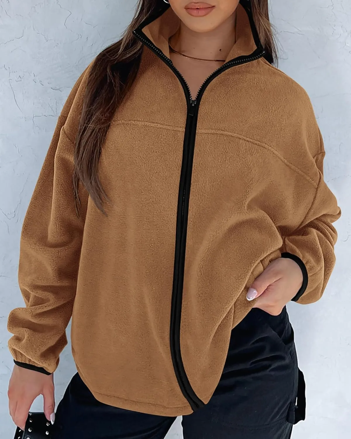 BTFBM Women's Fleece Jackets Fall Winter Clothes 2025 Stand Collar Outwear Jacket Zip Up Casual Fuzzy Coats Pockets