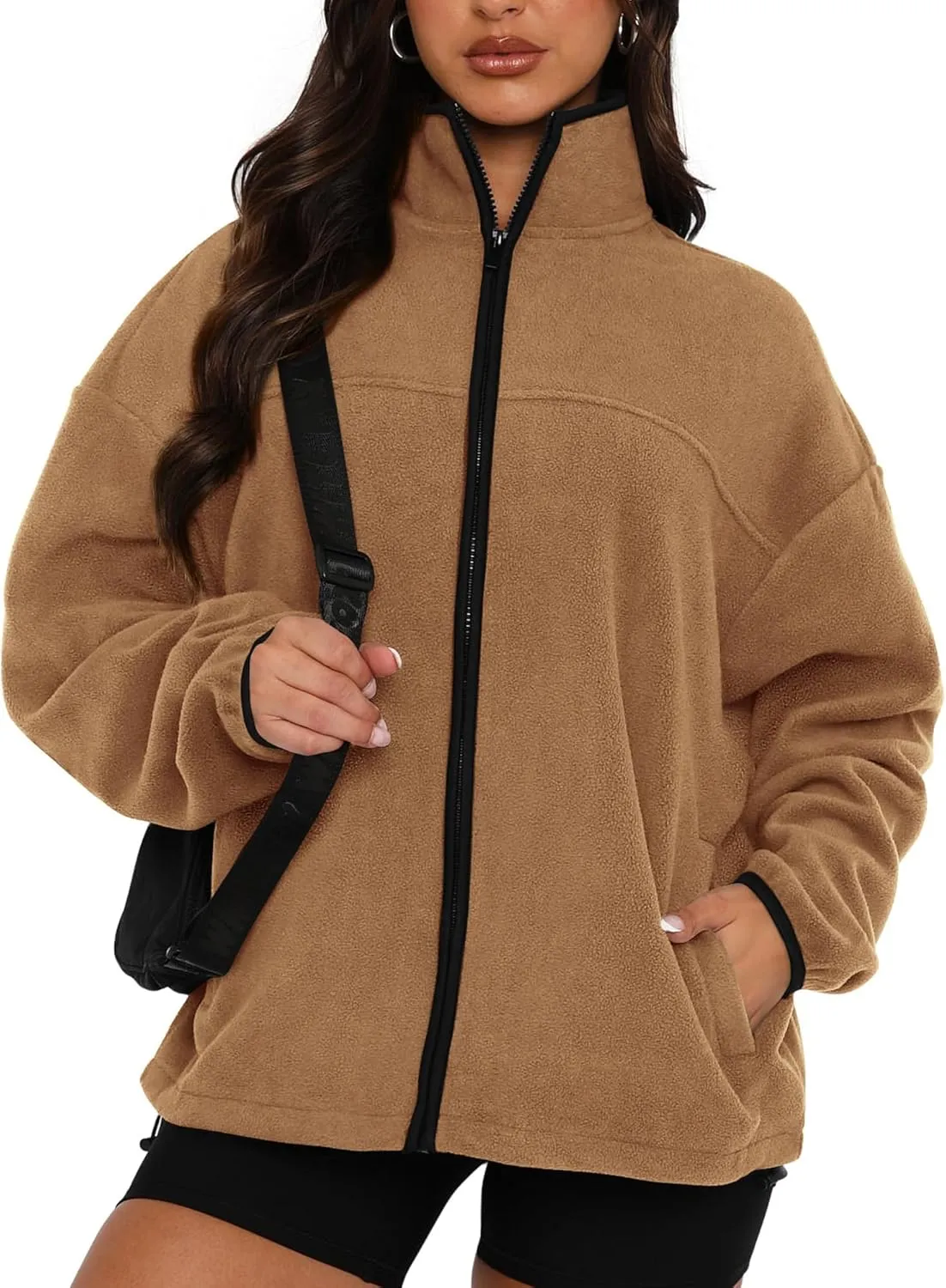 BTFBM Women's Fleece Jackets Fall Winter Clothes 2025 Stand Collar Outwear Jacket Zip Up Casual Fuzzy Coats Pockets