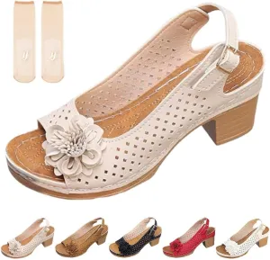 Buckled Square Heel Sandals for Women, Womens Peep Toe Slingback Low Chunky Heeled Dress Sandals Wedge Shoes Dressy