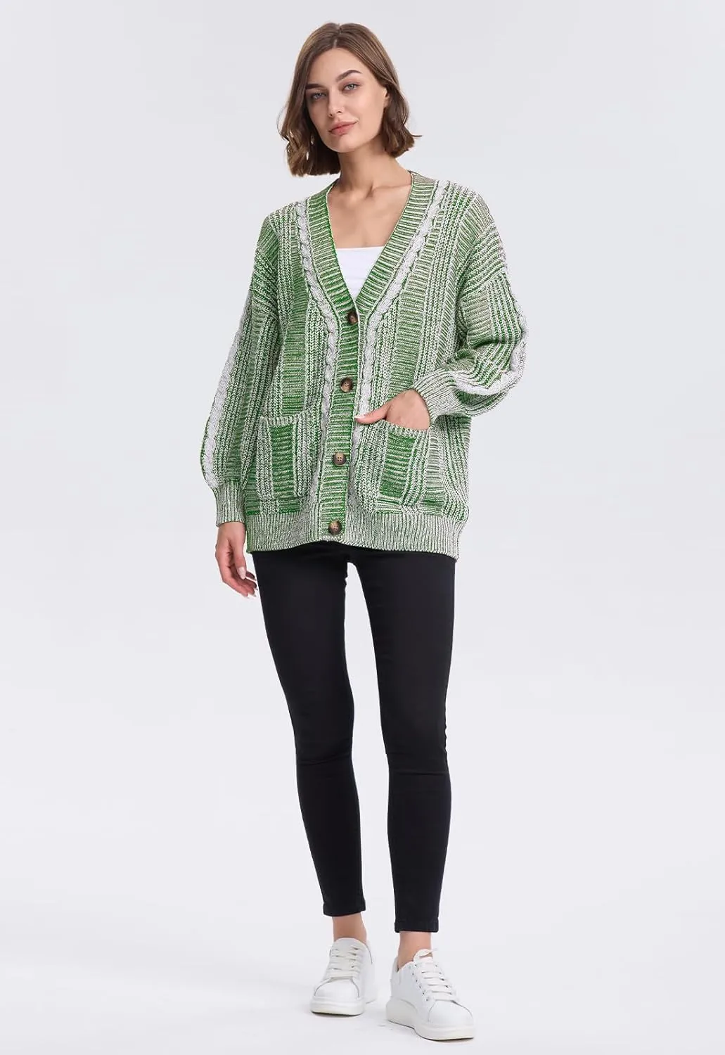 Cakulo Womens Oversized Chunky Cable Knit Cardigan Sweaters 2024 Fall Open Front Button Women Cardigans Pocket