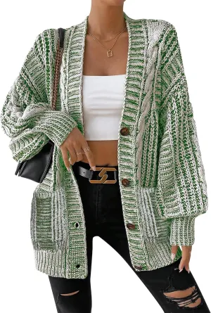 Cakulo Womens Oversized Chunky Cable Knit Cardigan Sweaters 2024 Fall Open Front Button Women Cardigans Pocket