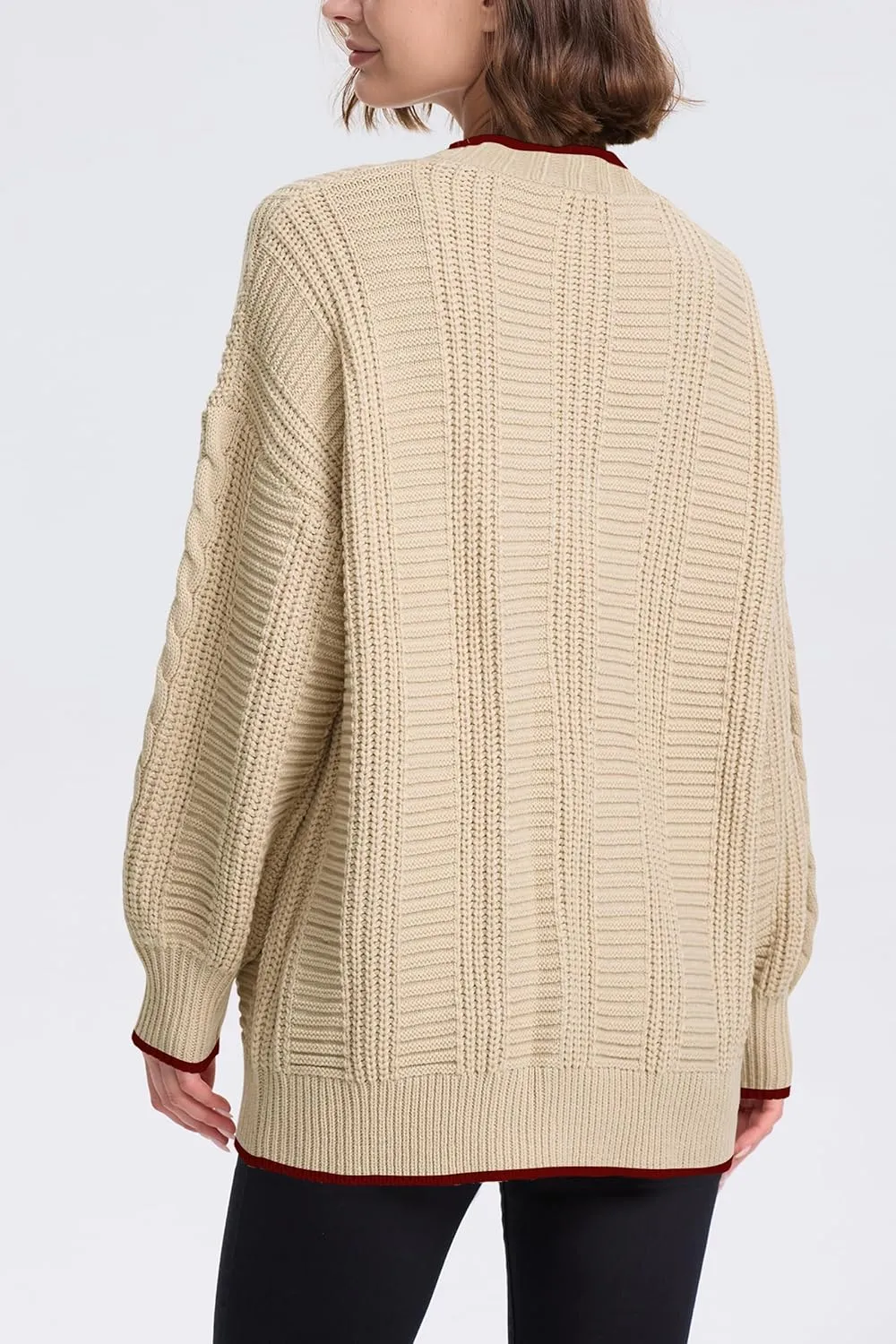 Cakulo Womens Oversized Chunky Cable Knit Cardigan Sweaters 2024 Fall Open Front Button Women Cardigans Pocket