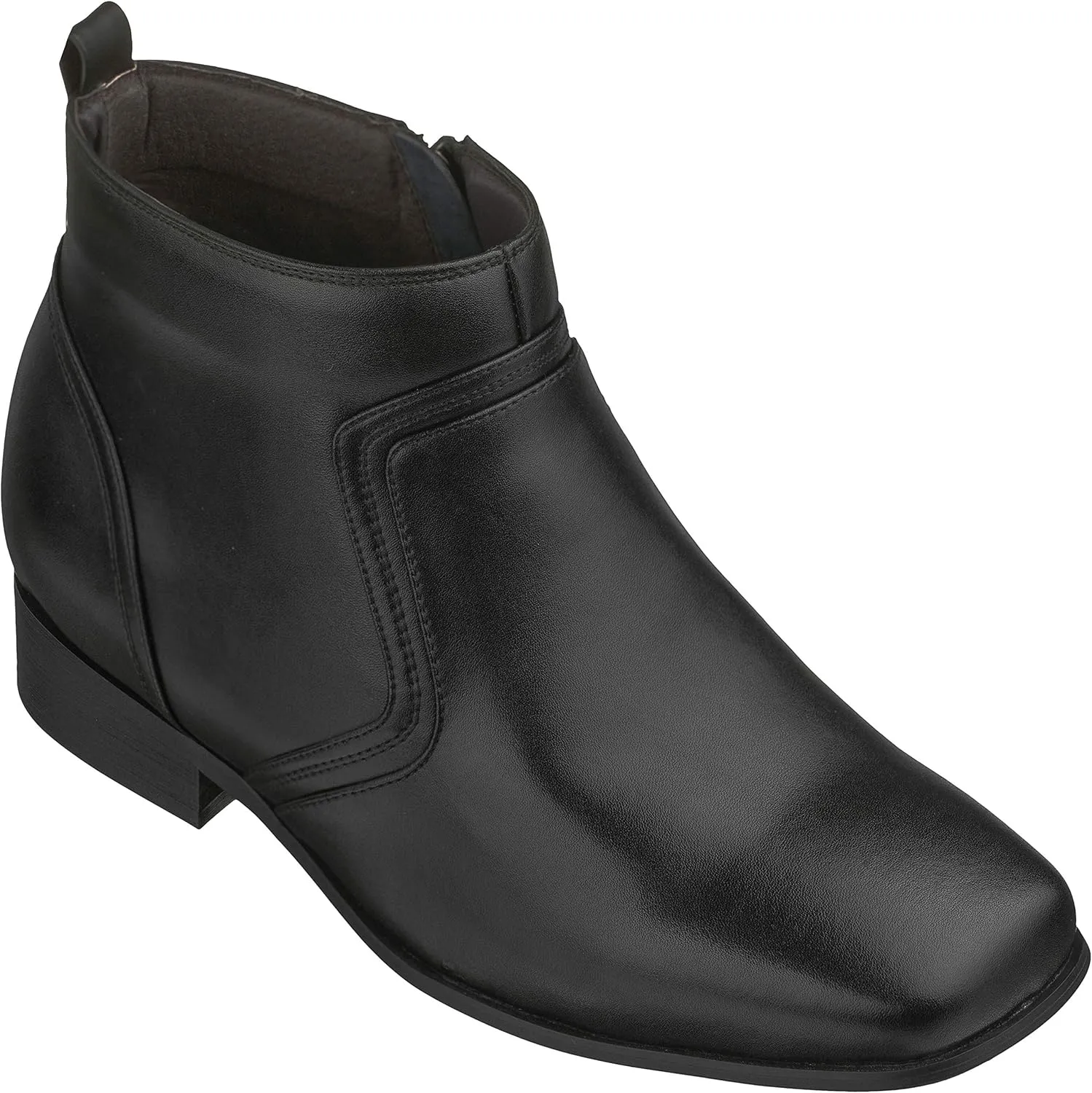 CALTO Men's Invisible Height Increasing Elevator Shoes - Black Leather Zip-up Square-Toe Ankle Boots - 3.2 Inches Taller - G99809 - Size 7.5 D(M) US