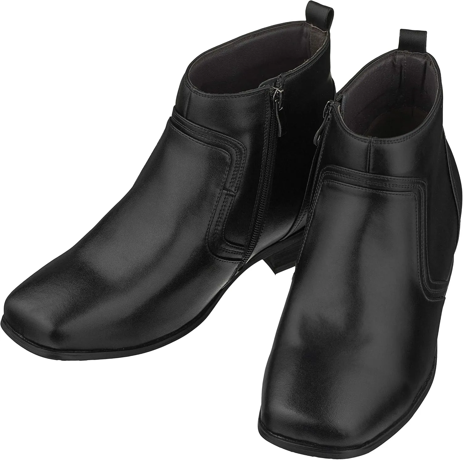 CALTO Men's Invisible Height Increasing Elevator Shoes - Black Leather Zip-up Square-Toe Ankle Boots - 3.2 Inches Taller - G99809 - Size 7.5 D(M) US