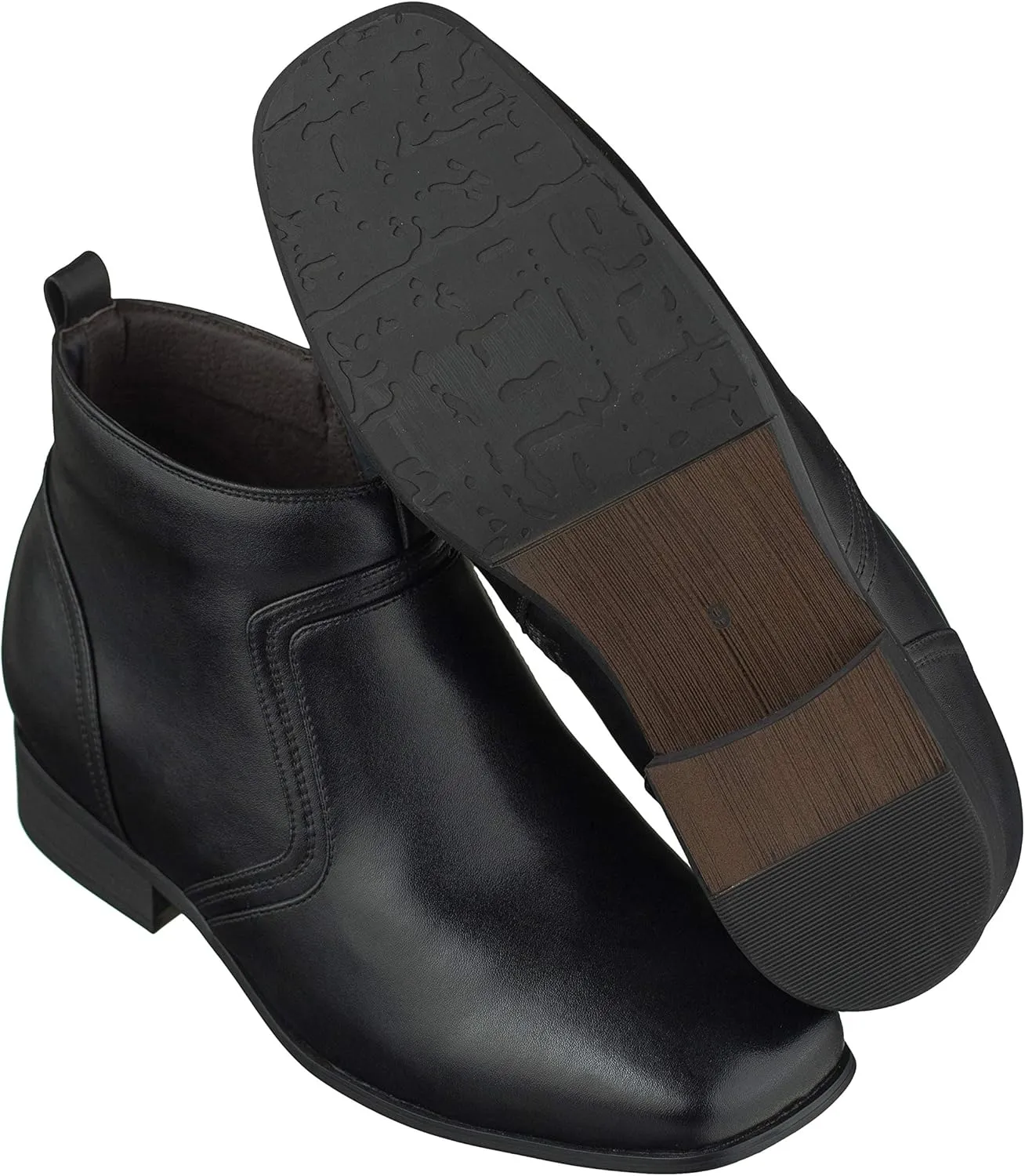 CALTO Men's Invisible Height Increasing Elevator Shoes - Black Leather Zip-up Square-Toe Ankle Boots - 3.2 Inches Taller - G99809 - Size 7.5 D(M) US
