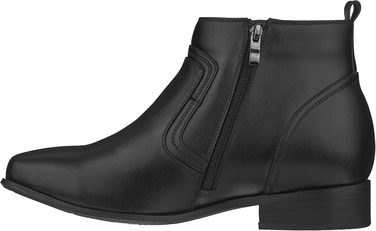 CALTO Men's Invisible Height Increasing Elevator Shoes - Black Leather Zip-up Square-Toe Ankle Boots - 3.2 Inches Taller - G99809 - Size 7.5 D(M) US