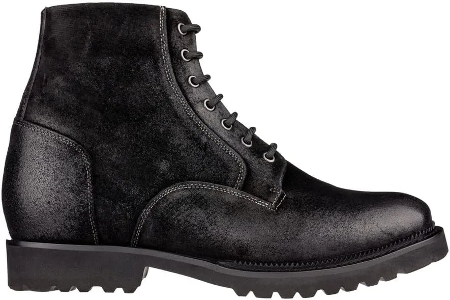CALTO Men's Invisible Height Increasing Elevator Shoes - Black Nubuck Leather Lace-up/Zip-up Casual Boots - 3.0 Inches Taller - K24401 - Size 11 D(M) US