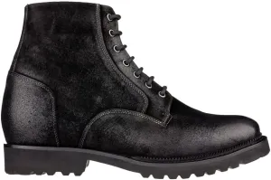 CALTO Men's Invisible Height Increasing Elevator Shoes - Black Nubuck Leather Lace-up/Zip-up Casual Boots - 3.0 Inches Taller - K24401 - Size 11 D(M) US