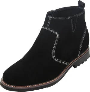 CALTO Men's Invisible Height Increasing Elevator Shoes - Black Nubuck Leather Mid-top Casual Zipper Boots - 3.2 Inches Taller - Y41082 - Size 7.5 D(M) US