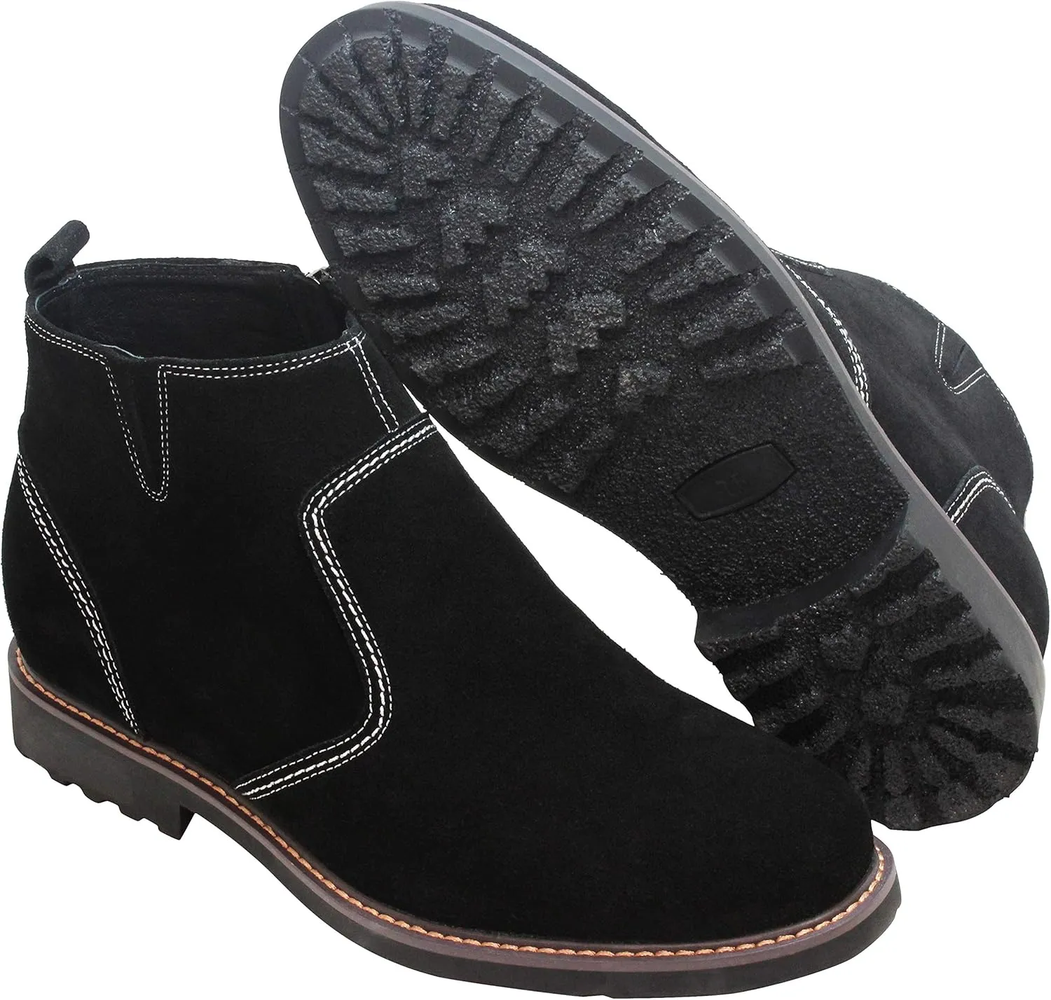 CALTO Men's Invisible Height Increasing Elevator Shoes - Black Nubuck Leather Mid-top Casual Zipper Boots - 3.2 Inches Taller - Y41082 - Size 7.5 D(M) US
