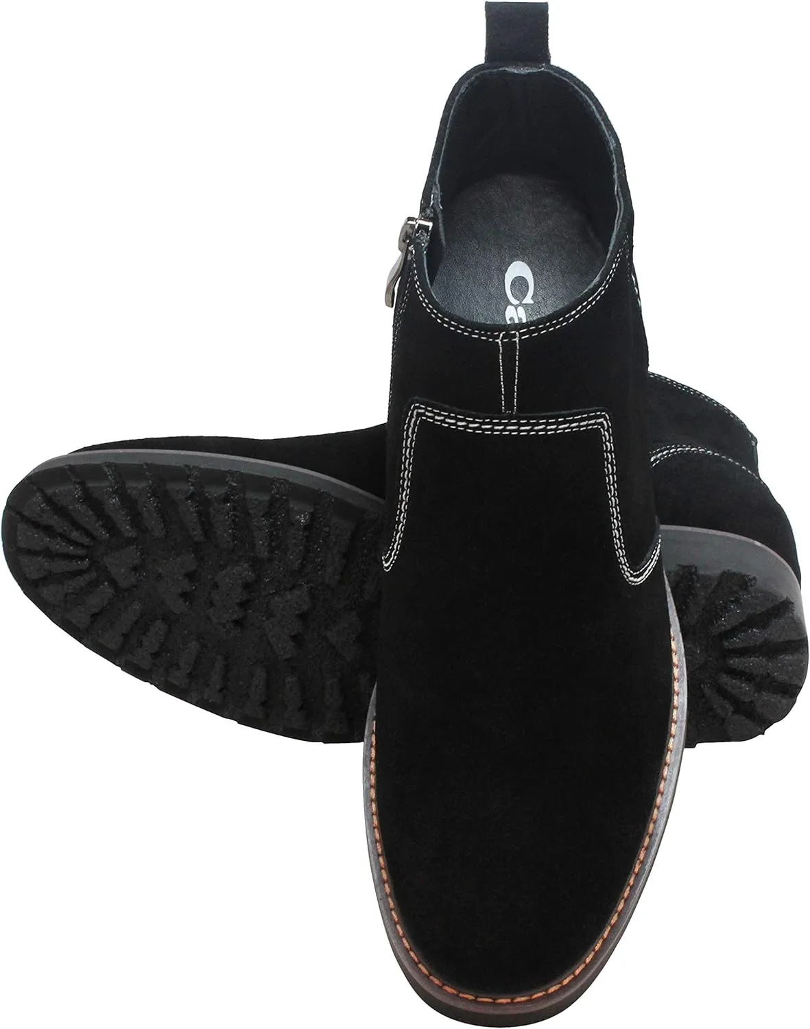 CALTO Men's Invisible Height Increasing Elevator Shoes - Black Nubuck Leather Mid-top Casual Zipper Boots - 3.2 Inches Taller - Y41082 - Size 7.5 D(M) US