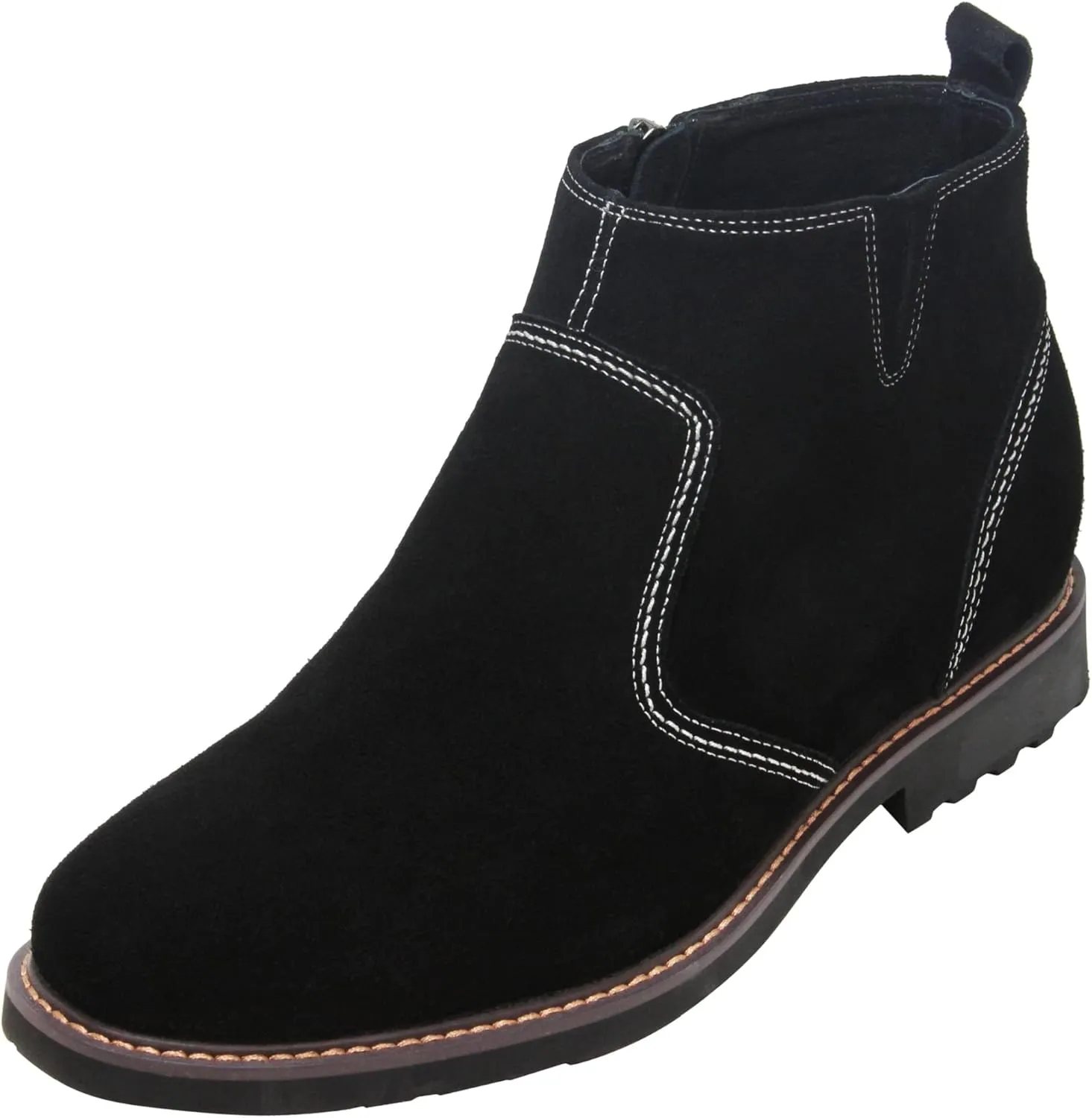 CALTO Men's Invisible Height Increasing Elevator Shoes - Black Nubuck Leather Mid-top Casual Zipper Boots - 3.2 Inches Taller - Y41082 - Size 7.5 D(M) US