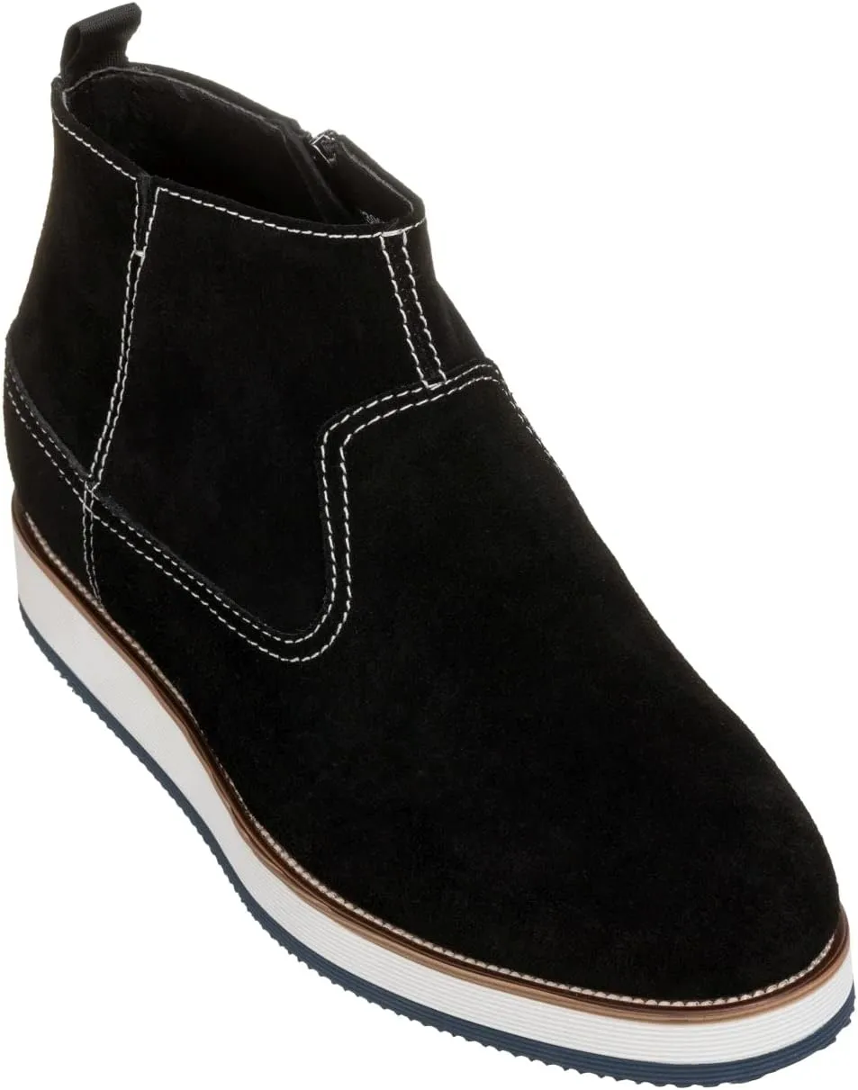 CALTO Men's Invisible Height Increasing Elevator Shoes - Black Nubuck Leather Mid-top Zipper Boots - 3 Inches Taller - Y30021 - Size 8 D(M) US