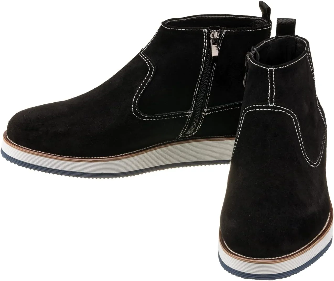 CALTO Men's Invisible Height Increasing Elevator Shoes - Black Nubuck Leather Mid-top Zipper Boots - 3 Inches Taller - Y30021 - Size 8 D(M) US