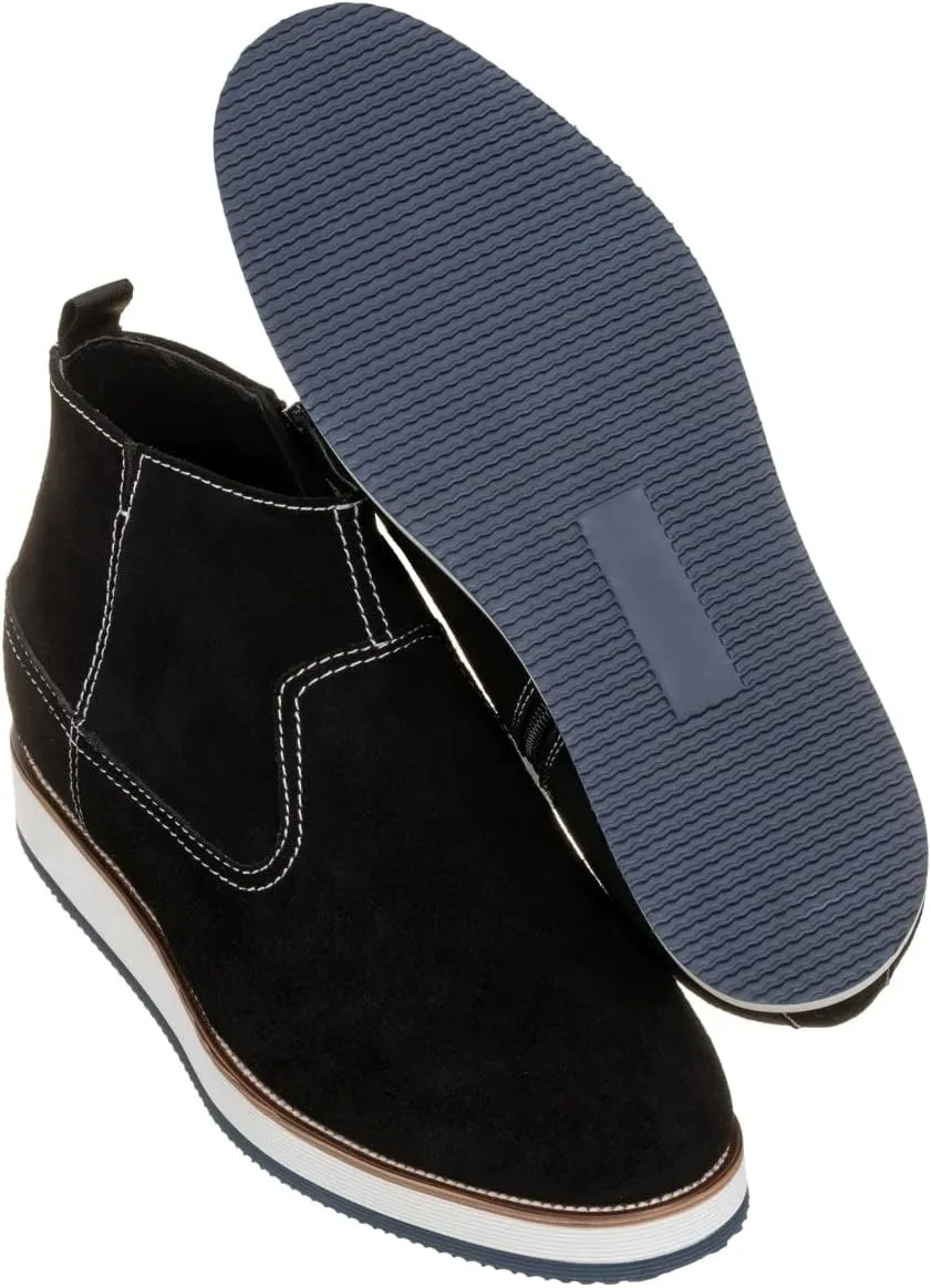 CALTO Men's Invisible Height Increasing Elevator Shoes - Black Nubuck Leather Mid-top Zipper Boots - 3 Inches Taller - Y30021 - Size 8 D(M) US