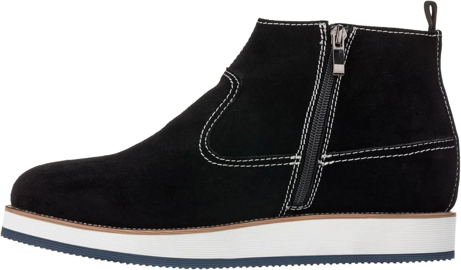 CALTO Men's Invisible Height Increasing Elevator Shoes - Black Nubuck Leather Mid-top Zipper Boots - 3 Inches Taller - Y30021 - Size 8 D(M) US
