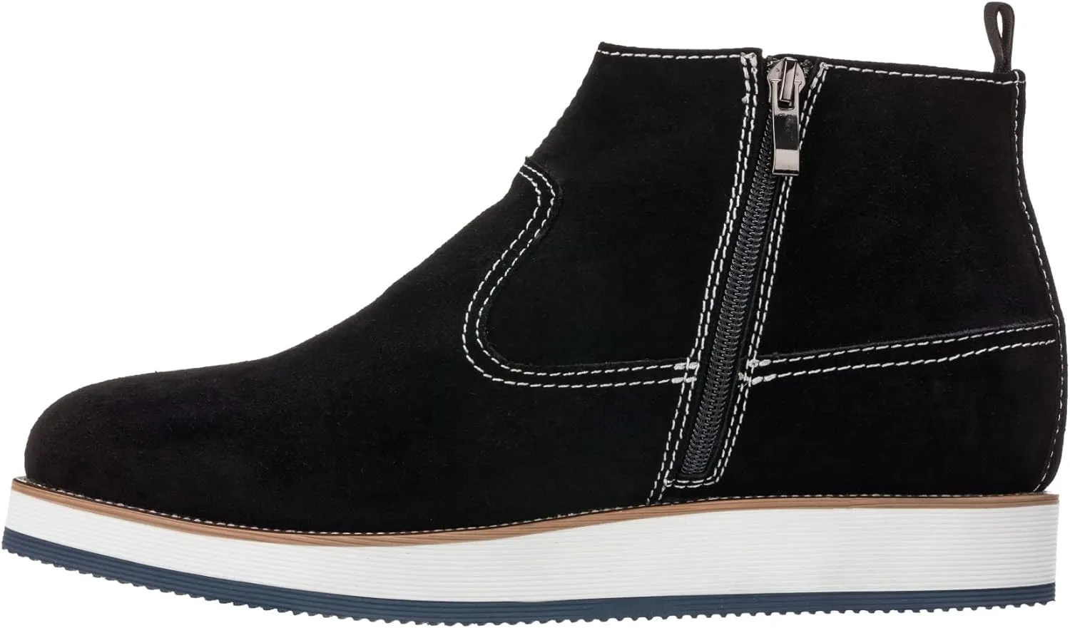 CALTO Men's Invisible Height Increasing Elevator Shoes - Black Nubuck Leather Mid-top Zipper Boots - 3 Inches Taller - Y30021 - Size 8 D(M) US