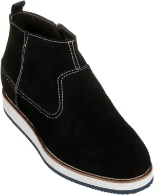 CALTO Men's Invisible Height Increasing Elevator Shoes - Black Nubuck Leather Mid-top Zipper Boots - 3 Inches Taller - Y30021 - Size 8 D(M) US
