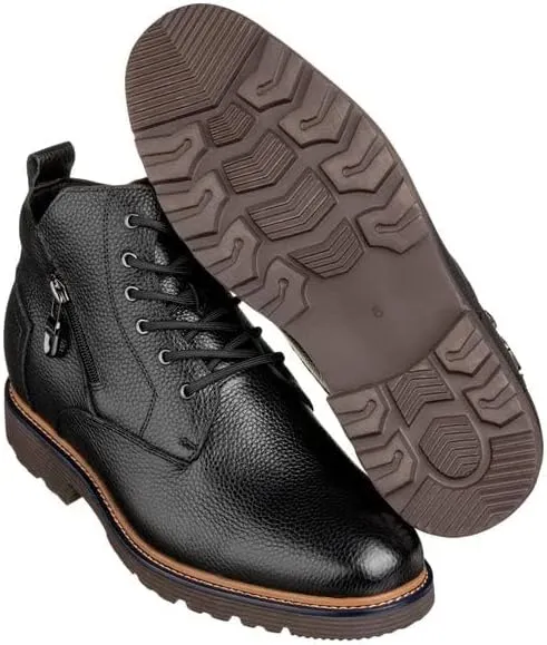 CALTO Men's Invisible Height Increasing Elevator Shoes - Black Premium Leather Lace-up Cap-Toe Dress Casual Boots - 2.8 Inches Taller - Y42071 - Size 12 D(M) US