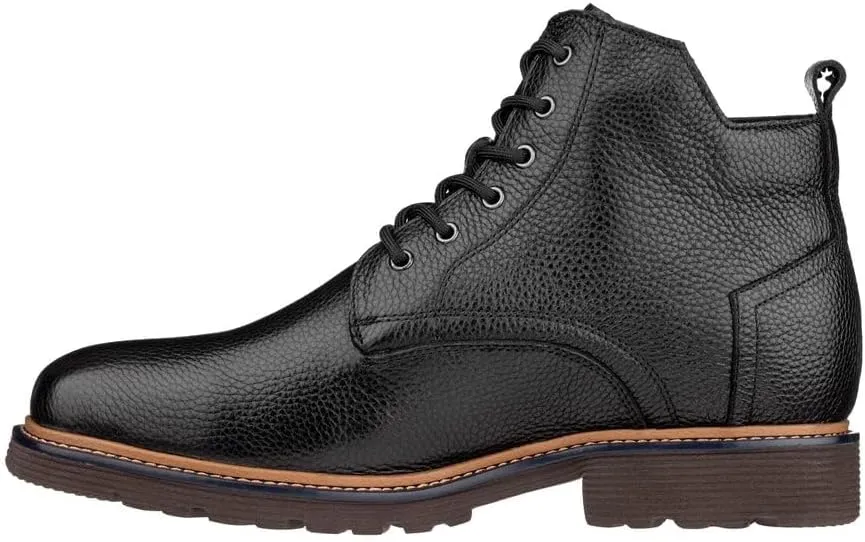CALTO Men's Invisible Height Increasing Elevator Shoes - Black Premium Leather Lace-up Cap-Toe Dress Casual Boots - 2.8 Inches Taller - Y42071 - Size 12 D(M) US