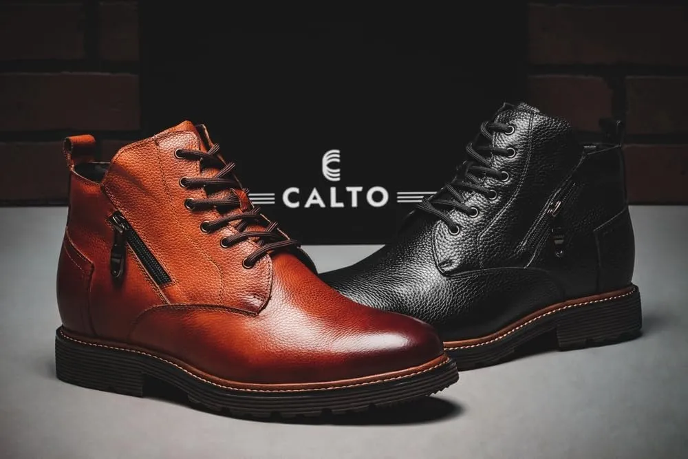 CALTO Men's Invisible Height Increasing Elevator Shoes - Black Premium Leather Lace-up Cap-Toe Dress Casual Boots - 2.8 Inches Taller - Y42071 - Size 12 D(M) US