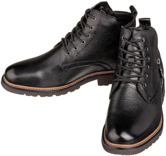 CALTO Men's Invisible Height Increasing Elevator Shoes - Black Premium Leather Lace-up Cap-Toe Dress Casual Boots - 2.8 Inches Taller - Y42071 - Size 12 D(M) US