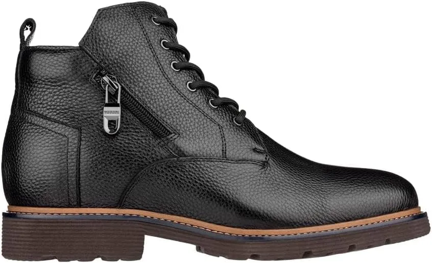 CALTO Men's Invisible Height Increasing Elevator Shoes - Black Premium Leather Lace-up Cap-Toe Dress Casual Boots - 2.8 Inches Taller - Y42071 - Size 12 D(M) US