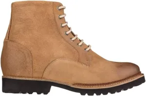 CALTO Men's Invisible Height Increasing Elevator Shoes - Brown Nubuck Leather Lace-up/Zip-up Casual Boots - 3.0 Inches Taller - K24403 - Size 11 D(M) US