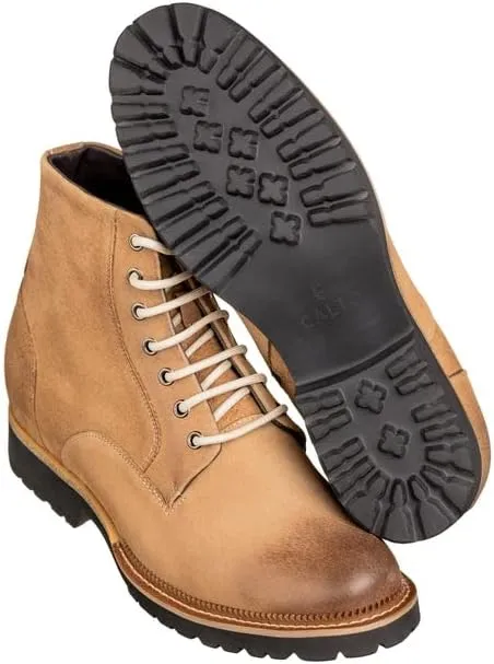 CALTO Men's Invisible Height Increasing Elevator Shoes - Brown Nubuck Leather Lace-up/Zip-up Casual Boots - 3.0 Inches Taller - K24403 - Size 11 D(M) US