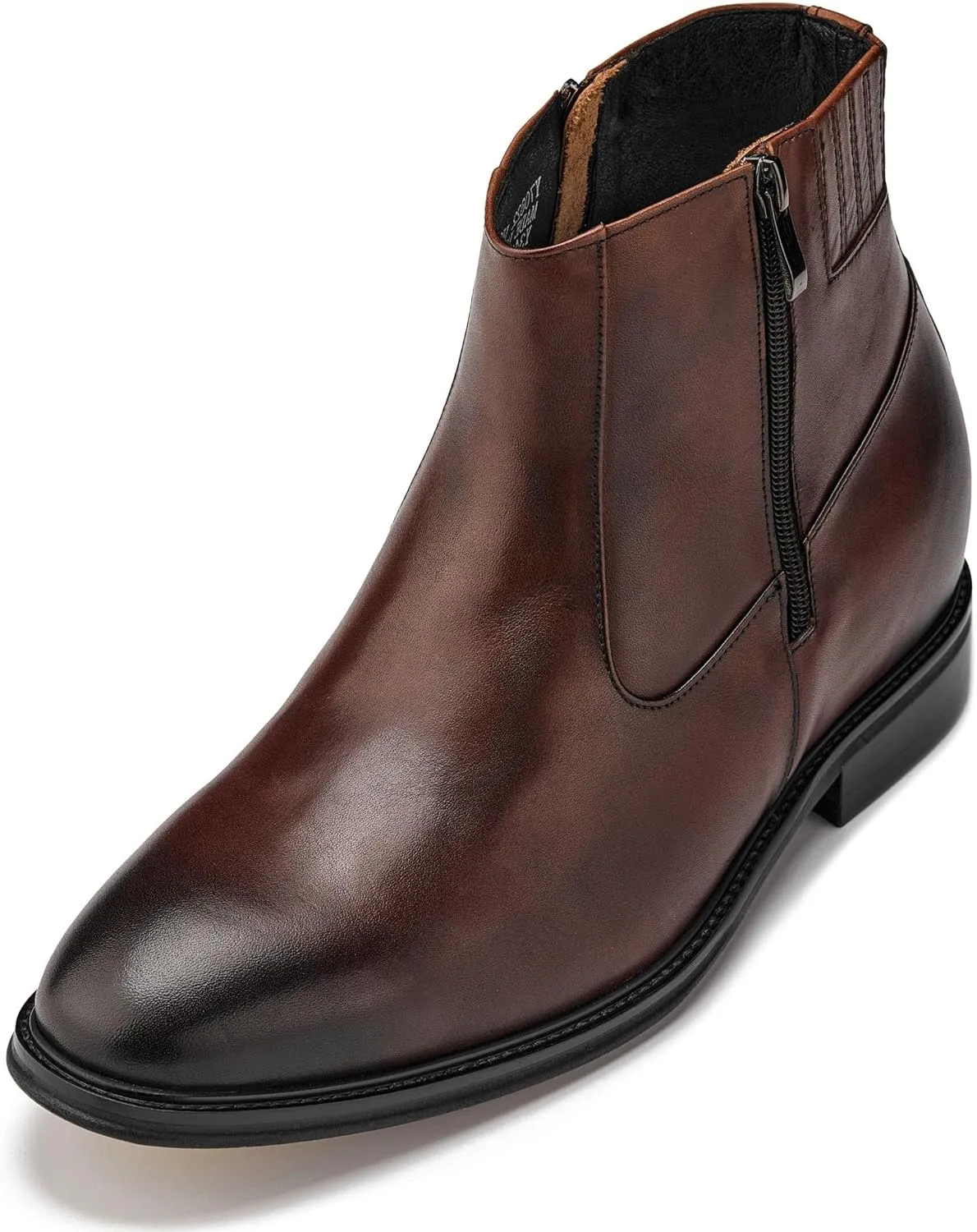 CALTO Men's Invisible Height Increasing Elevator Shoes - Coffee Brown Premium Leather Lightweight Zipper Boots - 2.8 Inches Taller - Y70622 - Size 10 D(M) US