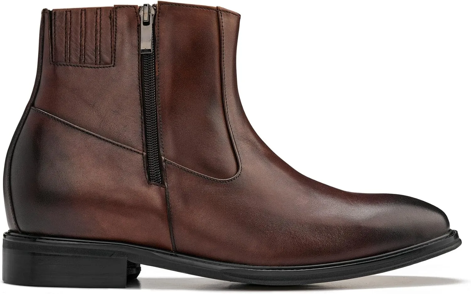 CALTO Men's Invisible Height Increasing Elevator Shoes - Coffee Brown Premium Leather Lightweight Zipper Boots - 2.8 Inches Taller - Y70622 - Size 10 D(M) US