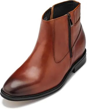 CALTO Men's Invisible Height Increasing Elevator Shoes - Rust Brown Premium Leather Lightweight Zipper Boots - 2.8 Inches Taller - Y70623 - Size 11.5 D(M) US