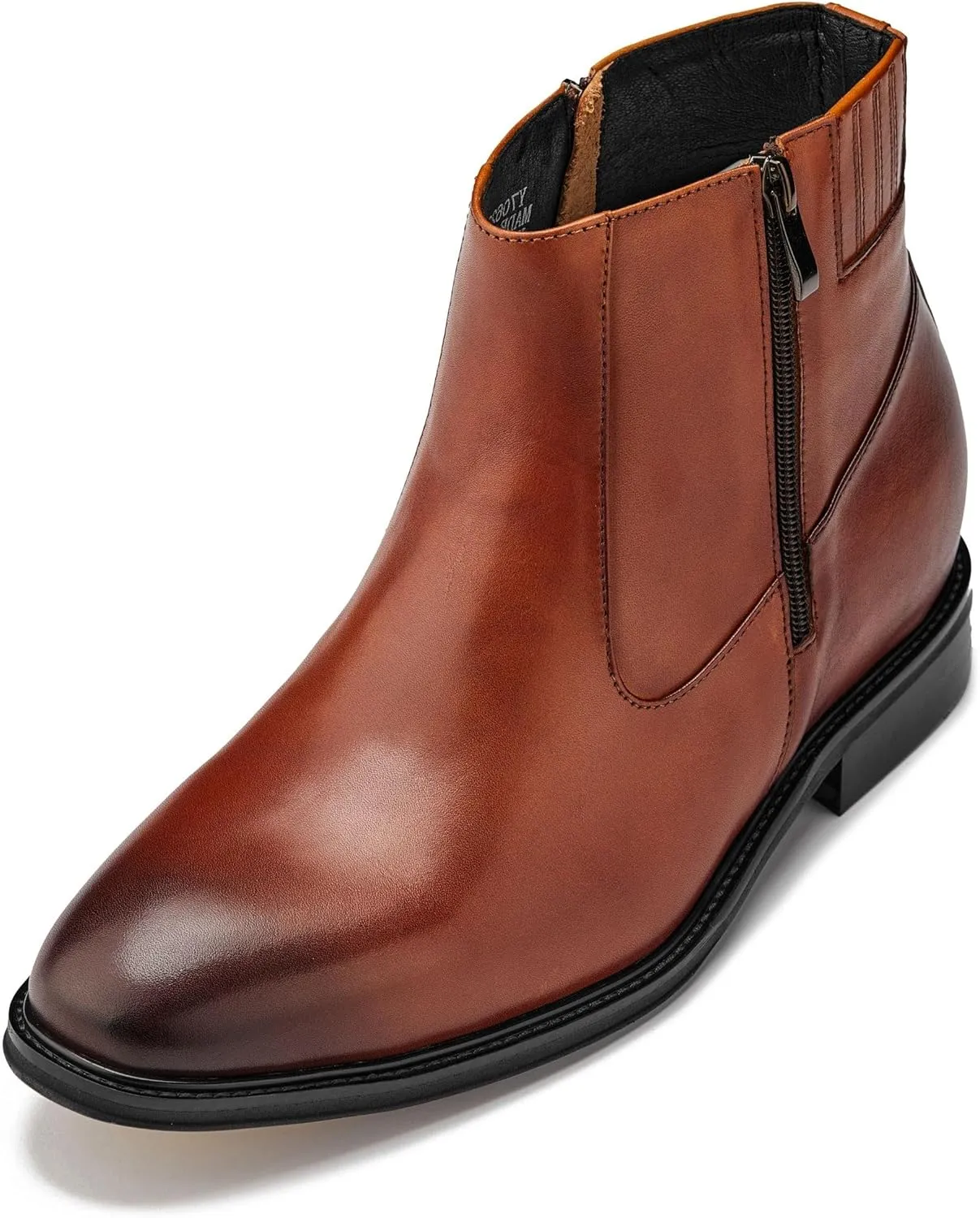 CALTO Men's Invisible Height Increasing Elevator Shoes - Rust Brown Premium Leather Lightweight Zipper Boots - 2.8 Inches Taller - Y70623 - Size 11.5 D(M) US