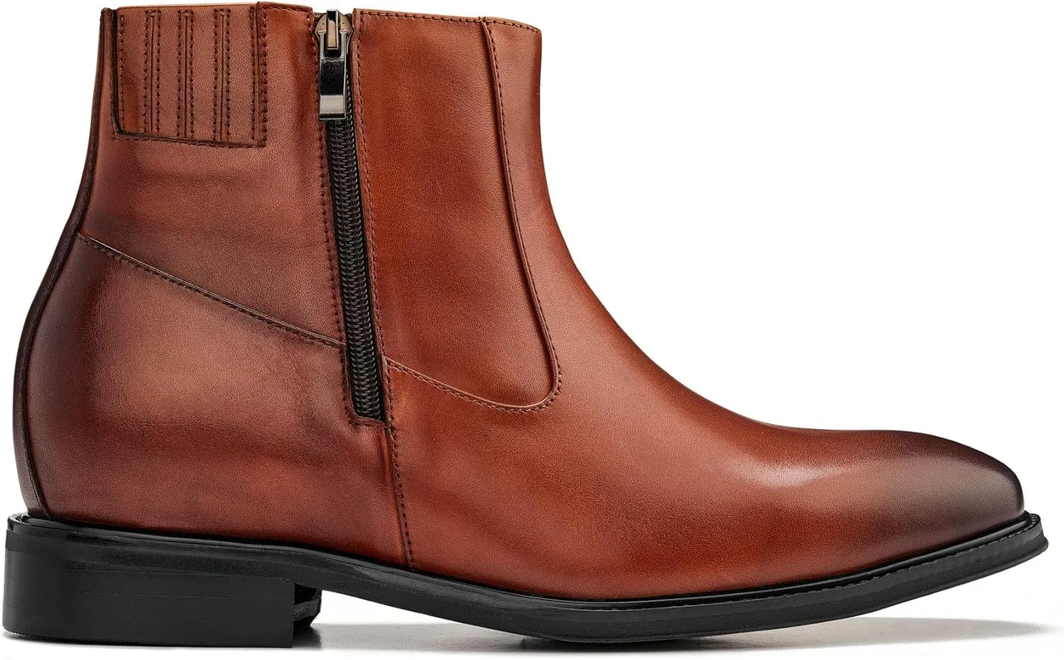 CALTO Men's Invisible Height Increasing Elevator Shoes - Rust Brown Premium Leather Lightweight Zipper Boots - 2.8 Inches Taller - Y70623 - Size 11.5 D(M) US